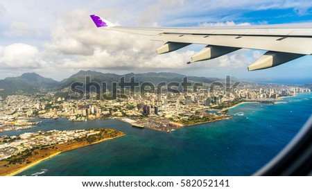 Flying over Hawaii, USA. A view from plane.