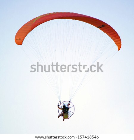 Flying paraplane isolated,