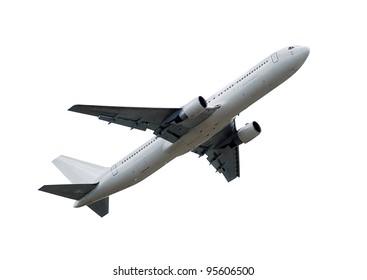 летающий пассажирский самолет, изолированный на белом фоне