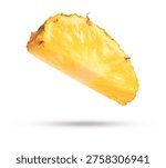 Flying pineapple slice isolated on white background.