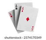 Flying playing card for poker and gambling, three aces isolated on white, clipping path
