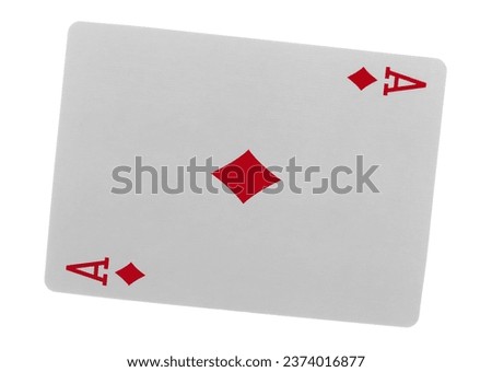Flying playing card for poker and gambling, ace diamonds isolated on white, clipping path
