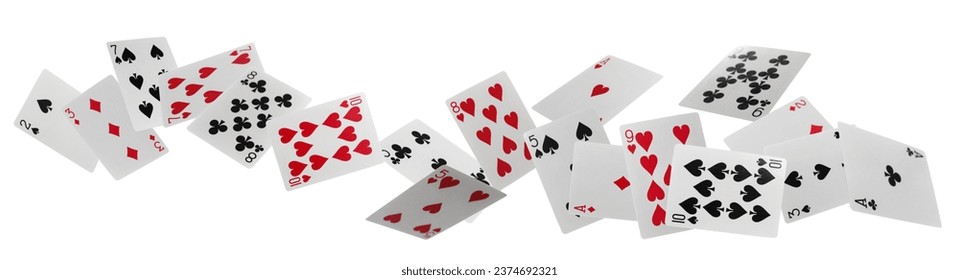 Flying playing cards for poker and gambling, set isolated on white, clipping path - Powered by Shutterstock