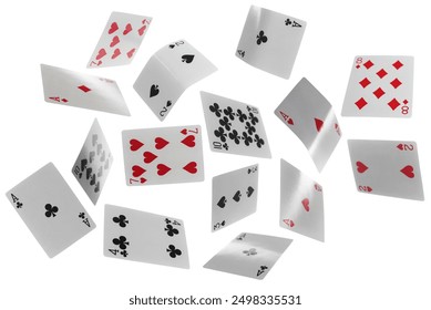 Flying playing cards for poker and gambling, isolated on white, clipping path	 - Powered by Shutterstock