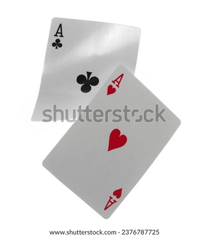 Flying playing cards for poker and gambling, two aces isolated on white, clipping path