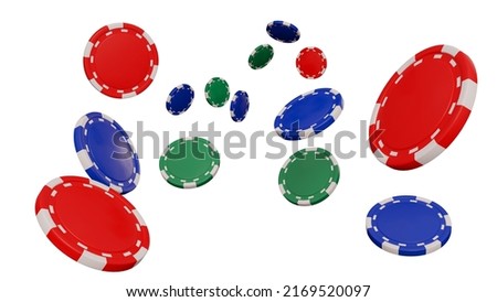 Flying poker chips on a white background