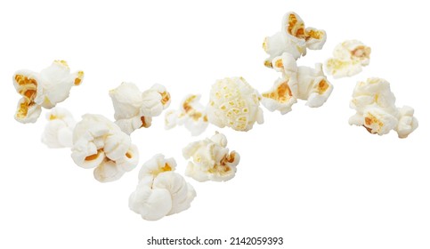 Palomitas de maíz voladoras aisladas en fondo blanco