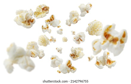 Flying popcorn, isolated on white background