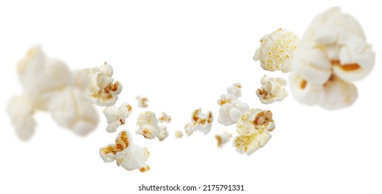 Flying popcorn, isolated on white background - Shutterstock ID 2175791331