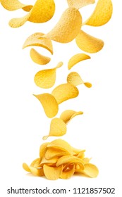 Flying Potato Chips, Isolated On White Background