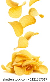 Flying Potato Chips, Isolated On White Background