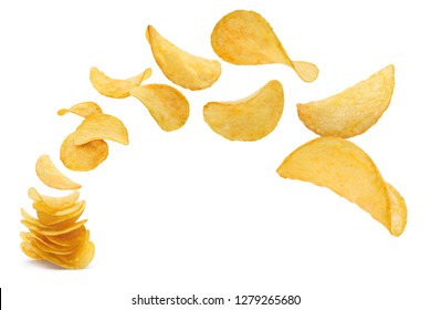 Flying Potato Chips, Isolated On White Background