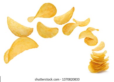 Flying Potato Chips, Isolated On White Background