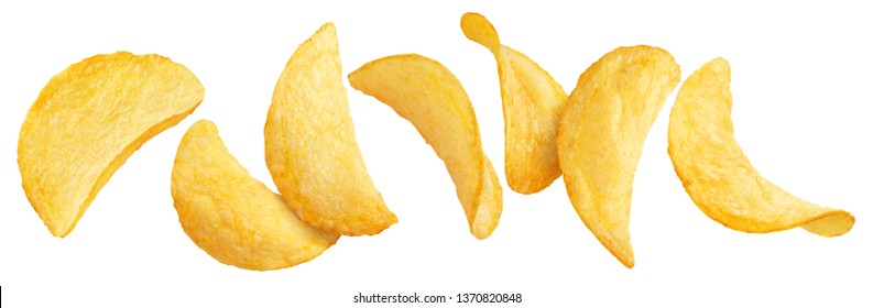 Flying Potato Chips, Isolated On White Background