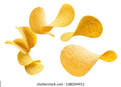 Flying Potato Chips, Isolated On White Background