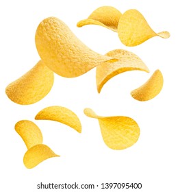 Flying Potato Chips, Isolated On White Background