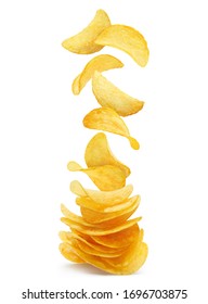 Flying Potato Chips, Isolated On White Background