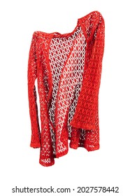 Flying Red Cardigan On White Background