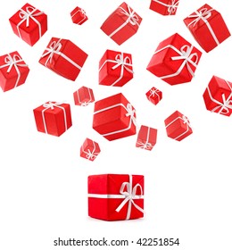 Flying Red Gift Boxes