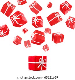 Flying Red Gift Boxes