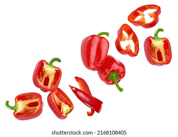 flying red sweet bell peppers isolated on white background. clipping path - Powered by Shutterstock