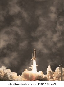 Flying rocket. The elements of this image furnished by NASA.