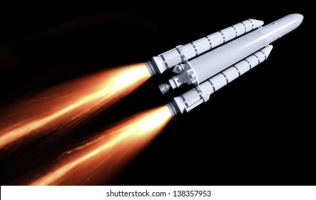 A Flying Rocket With Fire Trail In Black Back