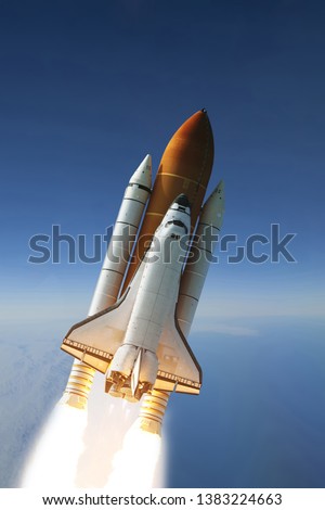 Flying rocket. Rocket launch. The elements of this image furnished by NASA.