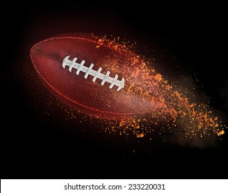 Flying Rugby Ball With Dirt Isolated On Black.