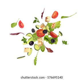 Flying Salad On White Background