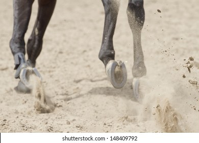 Flying sand under the hooves of the horses.