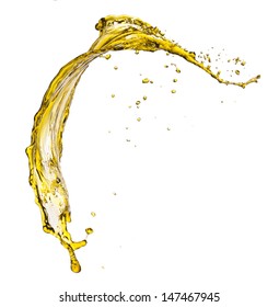 Flying Splash Yellow Liquid On A White Background