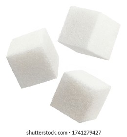 Flying Sugar Cubes, Isolated On White Background