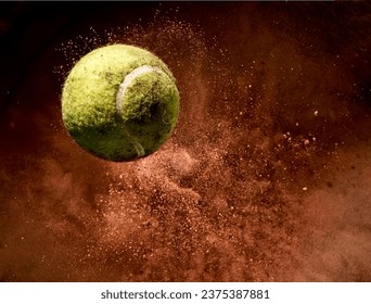 Flying tennis ball in explosion of red dust, close up - Powered by Shutterstock