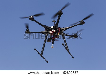 Flying uav hexacopter drone 