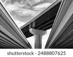 flyover architecture of transport system. bridge overpass on highway. structural overpass in perspective. overpass structure of bridge. structural roadway. road junction. Urban overpass