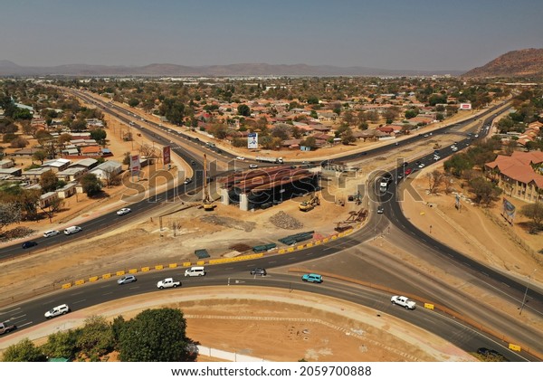 Flyover bridge construction near Rainbow School\
in Gaborone, Botswana