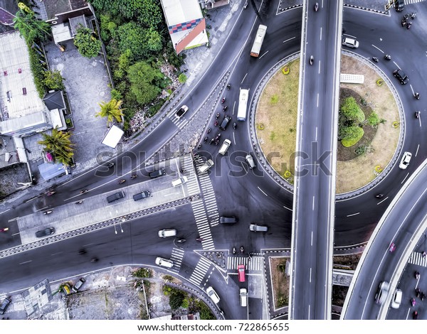 Flyover Road Bird View Aerial photography from\
drone camera