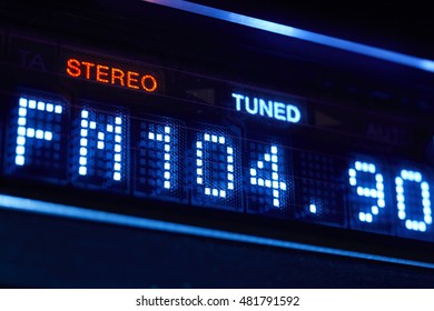 FM Tuner Radio Display. Stereo Digital Frequency Station Tuned. Horizontal