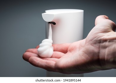 Foam From The Automatic Soap Dispenser, Wash Your Hands