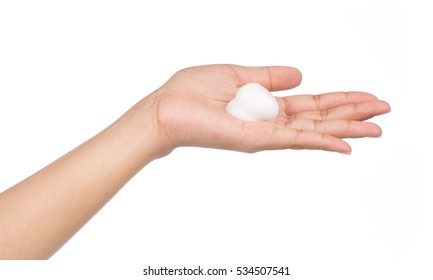 Foam On Hand Isolated On White Background