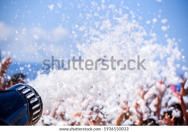 Foam Party at the\
beach - Cannon Blowing