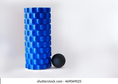 Foam Roller Gym Fitness Equipment Blue Isolated with masage ball for trigger ponts self Myofascial Release