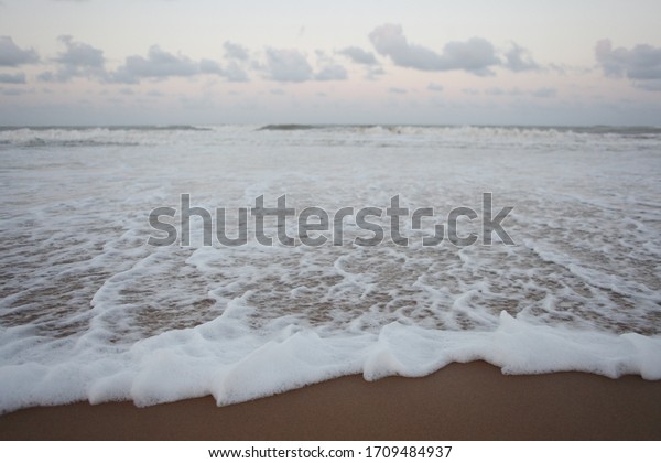 foam of the wave on the shore in Baia Formosa, city of the state of rio grande do norte, brazil