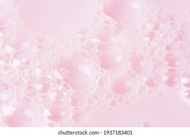 Foamed Surface Of Pink Liquid Soap, Small Bubbles, Closeup