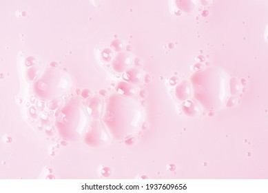 Foamed Surface Of Pink Liquid Soap, Small Bubbles, Closeup