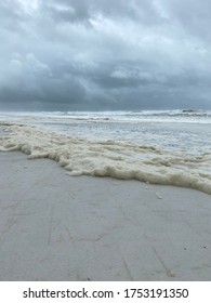 Foamy Shoreline And Turbulent Water Of The Gulf Of Mexico As Tropical Storm Cristobal Arrives