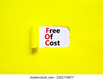 FOC Free Of Cost Symbol. Concept Words FOC Free Of Cost On White Paper On A Beautiful Yellow Background. Business And FOC Free Of Cost Concept. Copy Space.