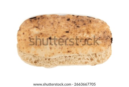 Focaccia flatbread halves isolated. Simple empty Afocaccia for panini, minimal Italian oblong bread on white background top view