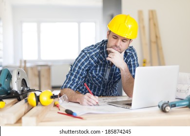 Focus construction worker on construction site